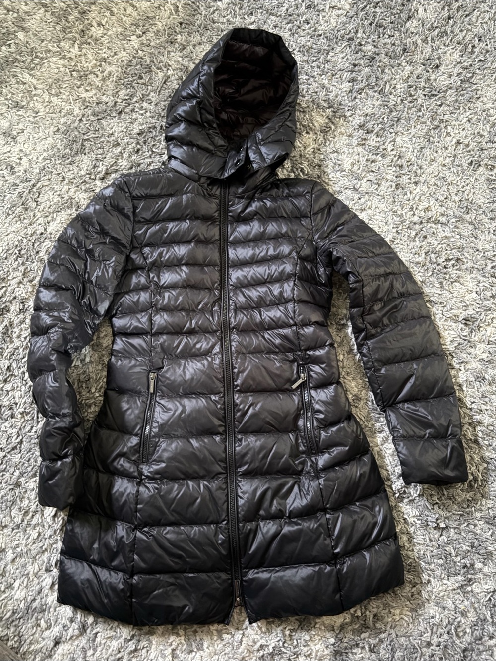 Armani Exchange Women’s Black quilted removable hood puffer jacket size SMALL